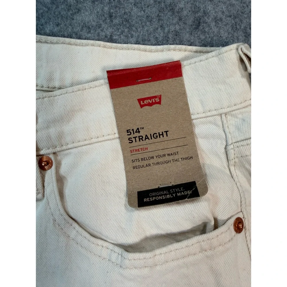 Levis 514 Straight Fit Mens Jeans 32x34 Off White Cream Stretch Denim Pants